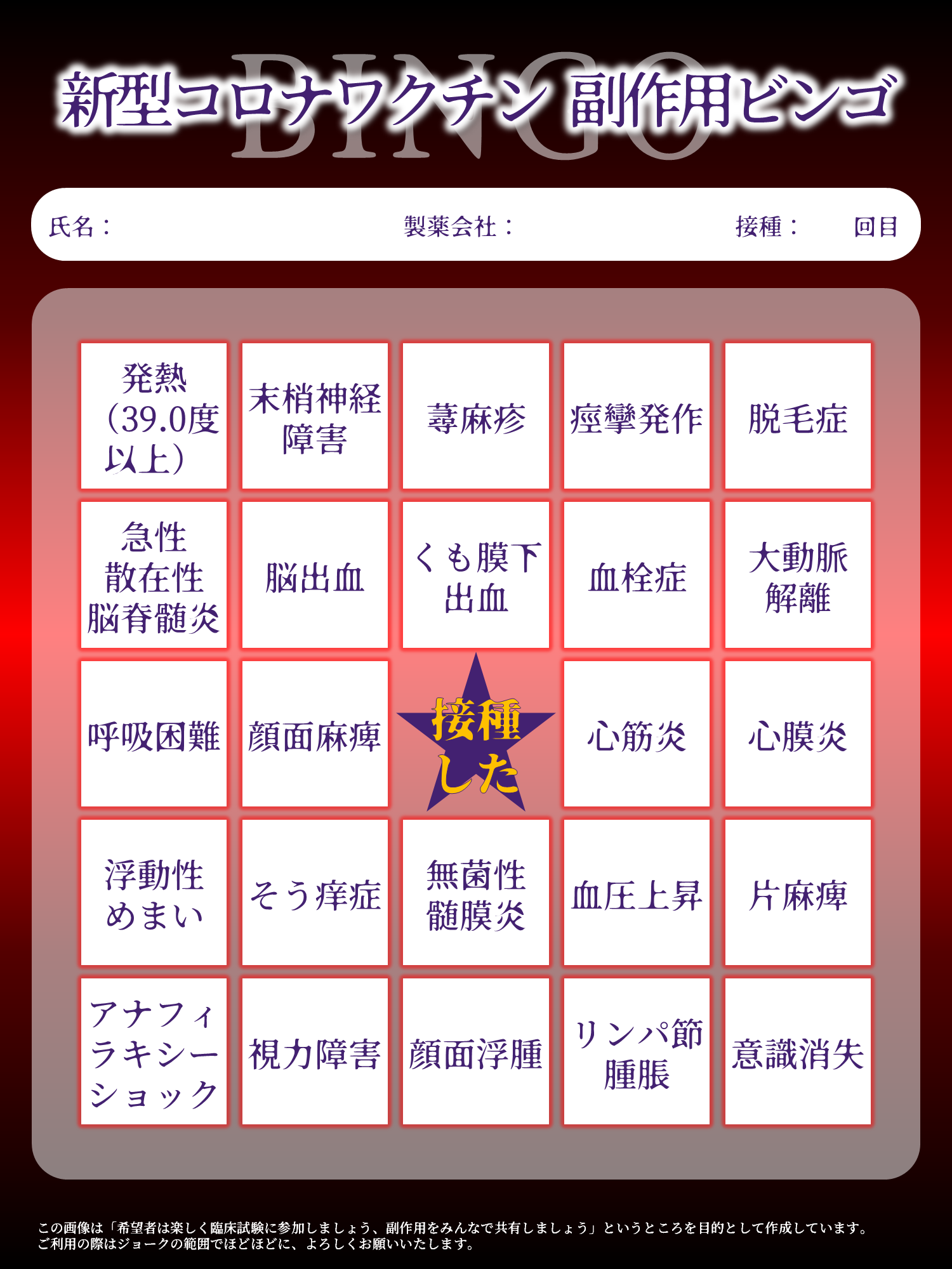 新型コロナワクチン 副作用ビンゴ